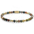 Pulsera con cuentas de piedras preciosas multicolores y bolas de metal doradas, con elemento de escritura