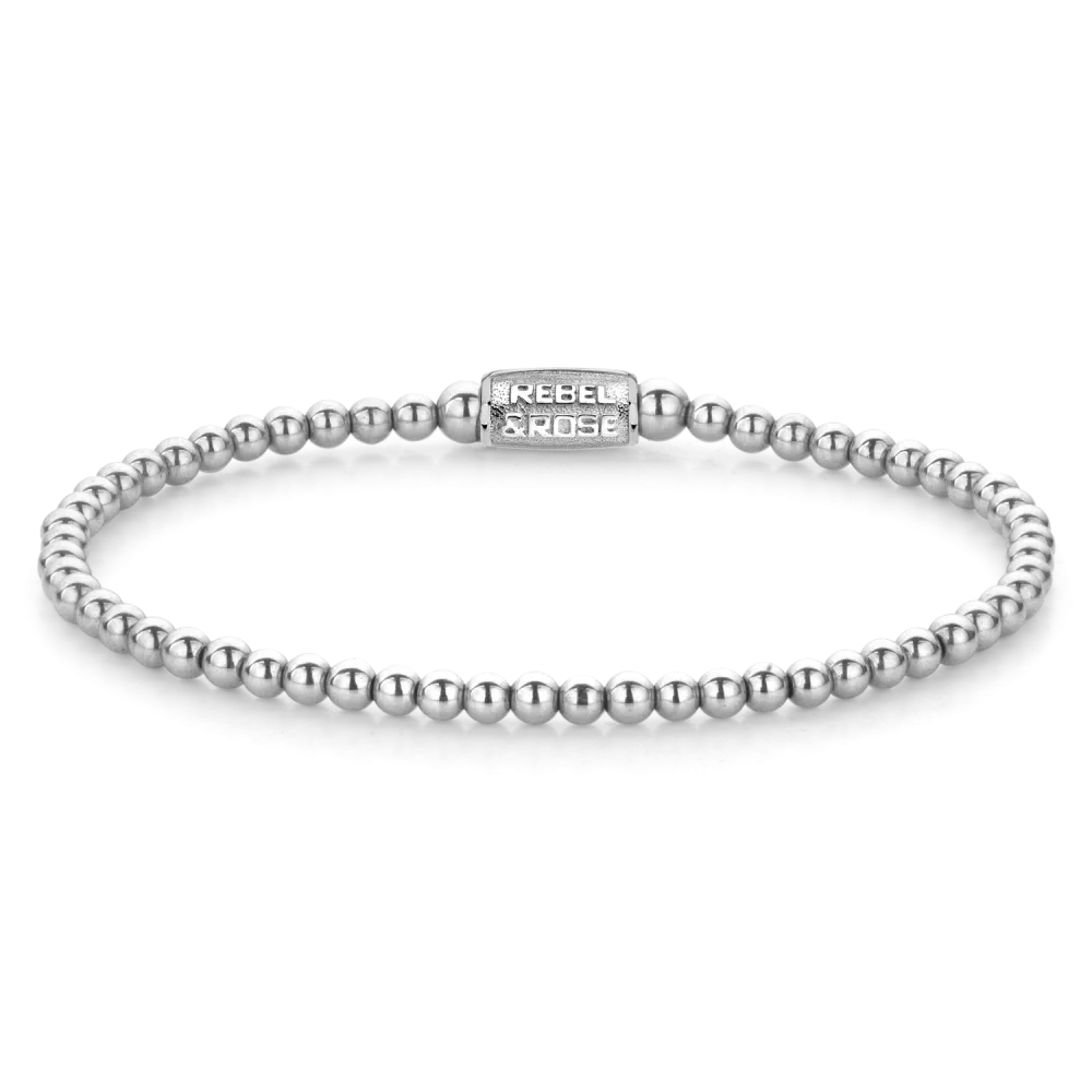 Pulsera de perlas plateadas con cierre de acero inoxidable y colgante Rebel&Rose