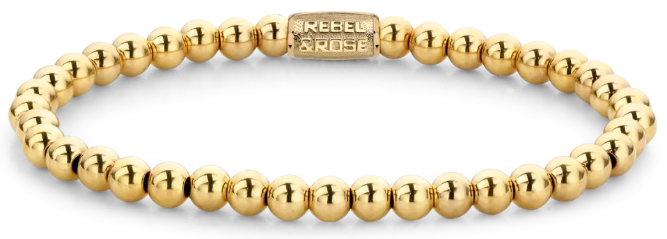 Pulsera Rebel&Rose chapada en oro con cuentas de acero inoxidable (4 mm) y cierre
