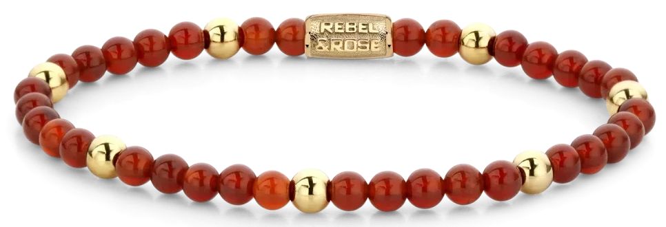 Pulsera con cuentas rojas y doradas y cierre de acero inoxidable