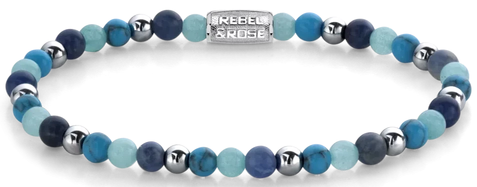 Pulsera con cuentas de piedras preciosas azules y cierre de acero inoxidable, Rebel&Rose
