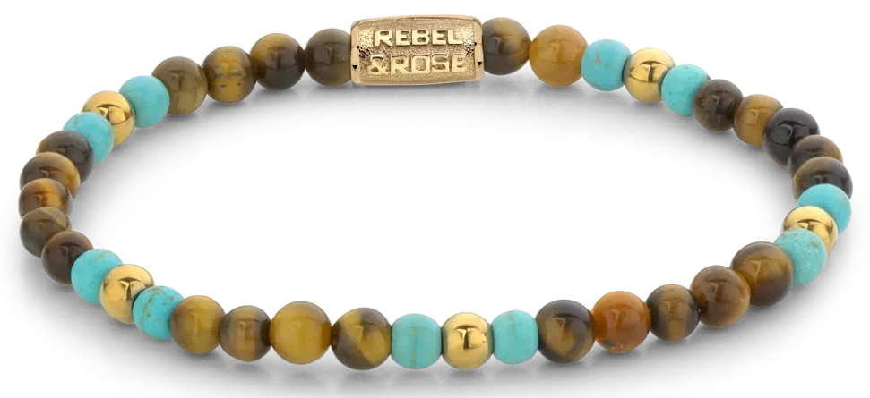 Pulsera Rebel&Rose con cuentas de piedras preciosas de colores y cierre de acero inoxidable