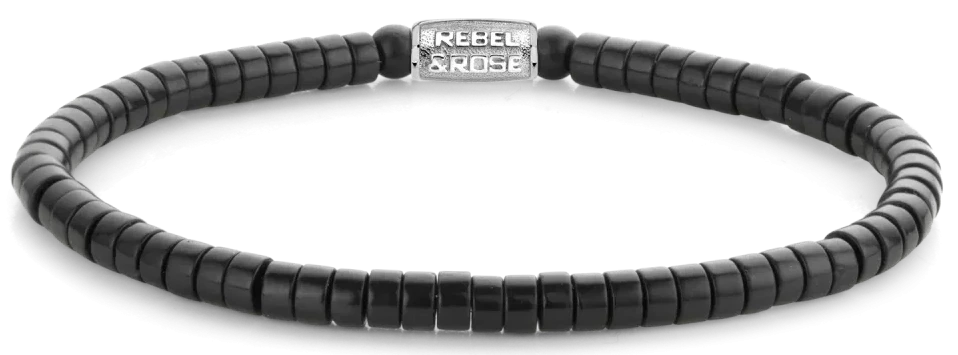 Pulsera de perlas negras con cierre de acero inoxidable, cuentas redondas tipo disco