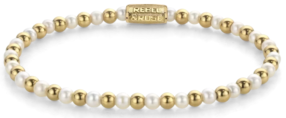 Pulsera con perlas de agua dulce y piedras doradas, cierre de acero inoxidable