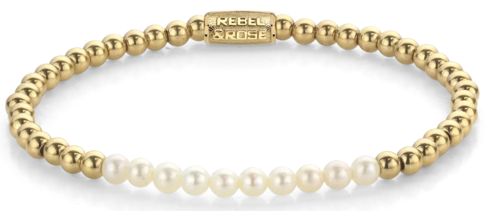Pulsera con perlas de agua dulce, piedras doradas y cierre de acero inoxidable (Rebel&Rose)