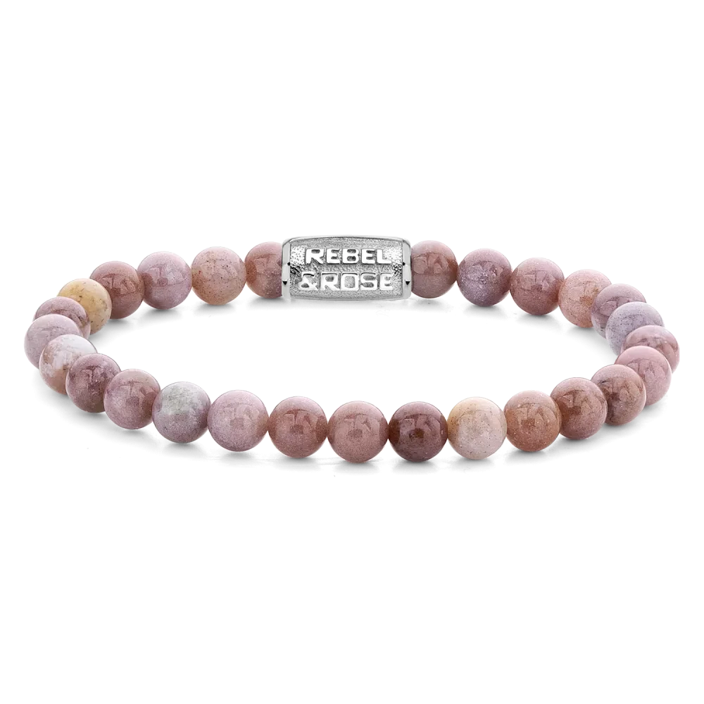 Pulsera de perlas de rodonita con cierre de acero inoxidable Rebel&Rose