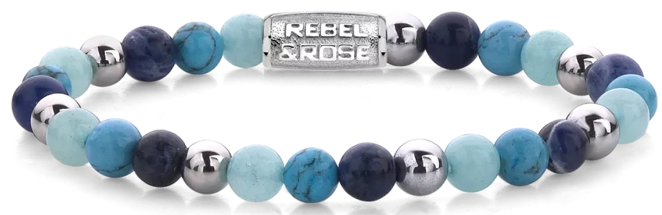 Pulsera con cuentas de piedras semipreciosas turquesas y azules, espaciadores y cierre plateados