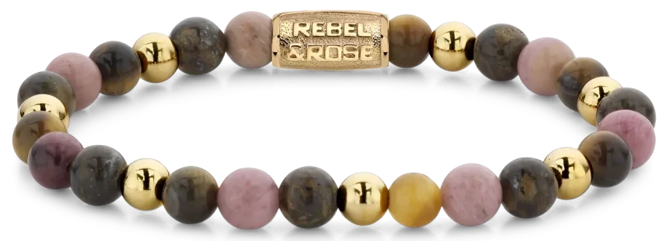 Pulsera de cuentas de piedras preciosas con cierre de metal, Rebel&Rose, cuentas de oro en tonos rosa, gris y amarillo