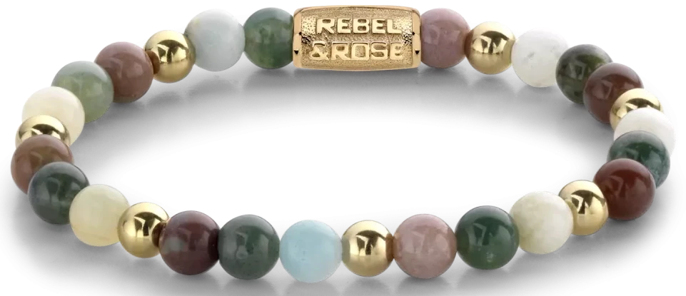 Pulsera con cuentas de piedras preciosas de colores y cierre dorado, Rebel&Rose