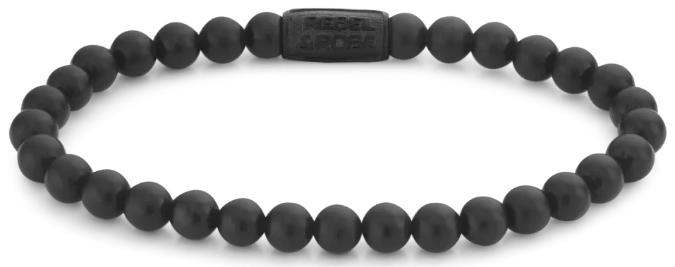 Pulsera negra con cuentas de piedra natural (6 mm) y cierre de acero inoxidable negro