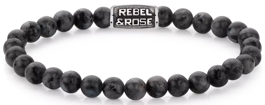 Pulsera con perlas negras de larvikita y cierre de acero inoxidable con Rebel&Rose