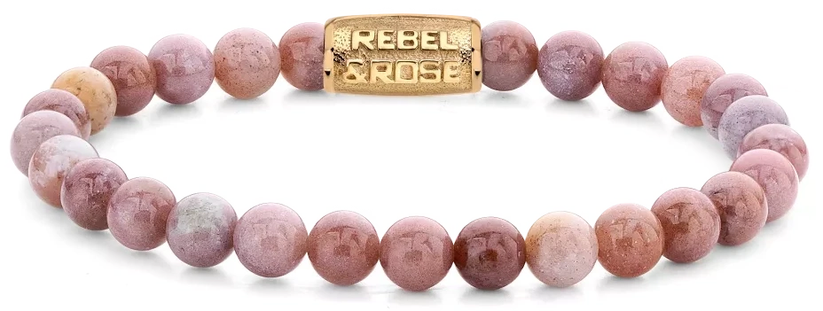 Pulsera con cuentas de rodonita rosa y cierre de metal, colgante Rebel&Rose