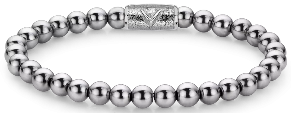Pulsera de hematita con cuentas redondas plateadas y cierre de acero inoxidable, eslabones en forma de círculo