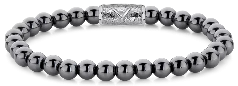 Pulsera de hematita con perlas de 6 mm y cierre de acero inoxidable, piedras redondas plateadas