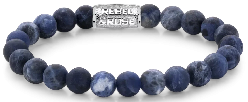 Pulsera de perlas de sodalita azul (8 mm) con cierre de acero inoxidable, Rebel&Rose