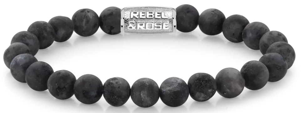 Pulsera de perlas de larvikita (8 mm) con cierre de acero inoxidable, Rebel&Rose.