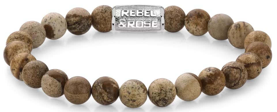 Pulsera de jaspe con cierre de metal, cuentas redondas amarillas y marrones