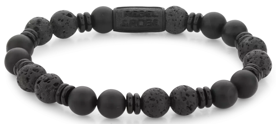 Pulsera con cuentas de ónix negro y cierre de acero negro