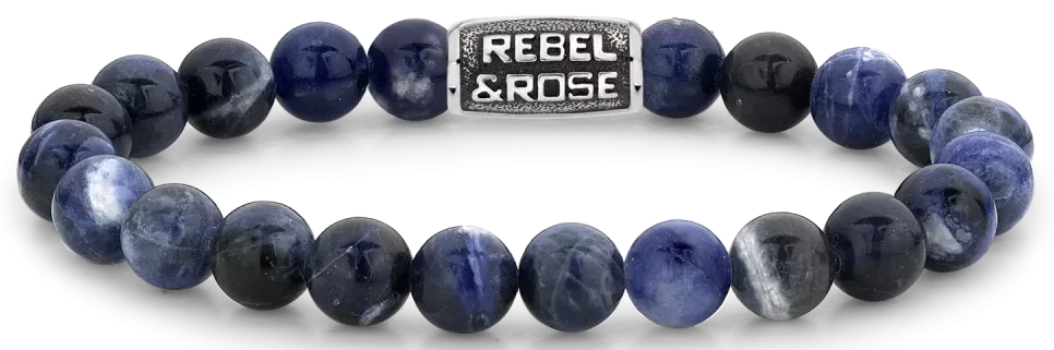 Pulsera de cuentas de sodalita (aprox. 8 mm) con cierre de metal, Rebel&Rose