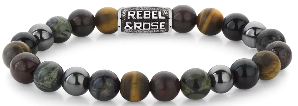 Pulsera de cuentas de piedra oscura con cierre de acero inoxidable gris