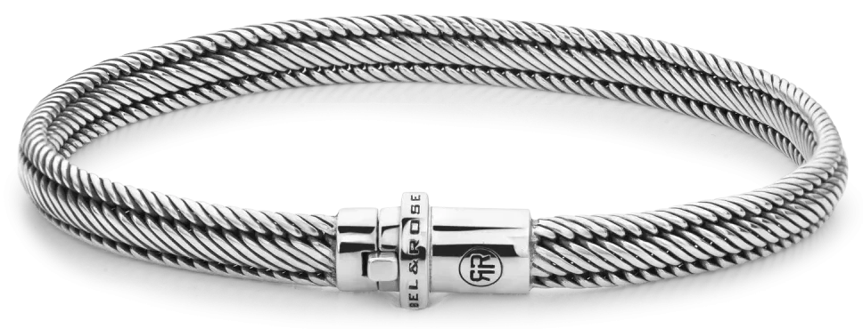 Pulsera de plata de 6 mm con cordón trenzado y cierre a presión con logo