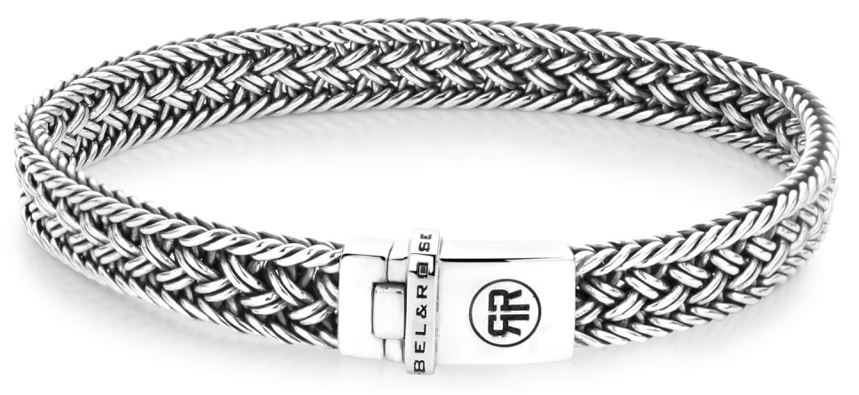 Pulsera plateada con banda trenzada (8 mm) y cierre Rebel&Rose