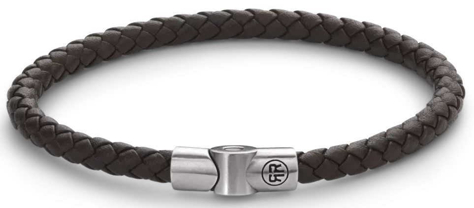 Pulsera de cordón de cuero trenzado marrón oscuro con cierre de acero inoxidable