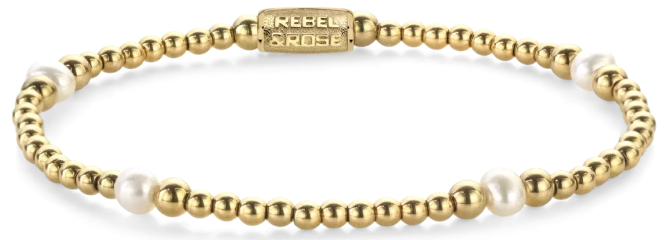 Pulsera de perlas de agua dulce, con piedras de acero inoxidable chapadas en oro y cierre de acero inoxidable