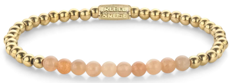 Pulsera con cuentas doradas y cuentas de piedra rosa, cierre de acero inoxidable