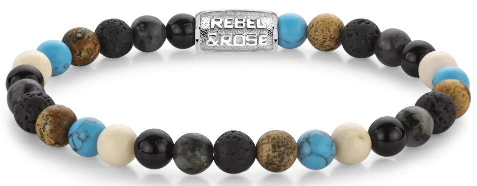 Pulsera de piedra con cuentas redondas de piedras preciosas y cierre de acero inoxidable gris de Rebel&Rose