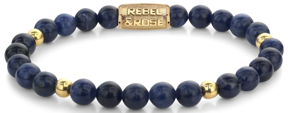 Pulsera de cuentas de sodalita azul con elementos y cierre en tono dorado Rebel&Rose