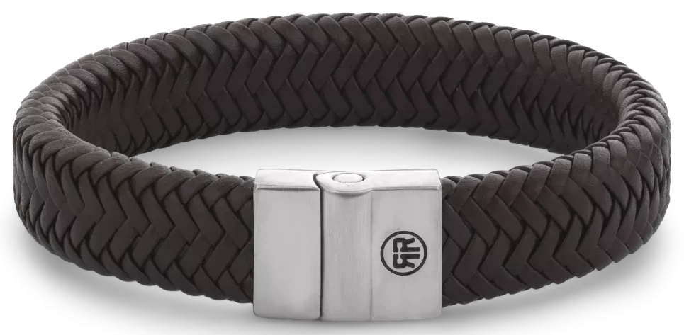 Pulsera de cuero de cuero trenzado marrón oscuro con cierre de acero inoxidable