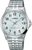 Pulsera de hombre con correa de acero inoxidable plateado y esfera blanca, visualización analógica de la hora