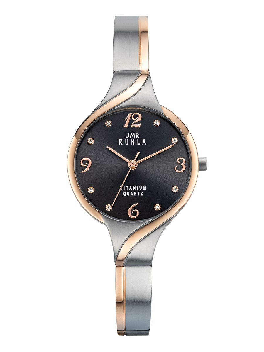 UMR Ruhla RUHLA-Style RS42443 Damenuhr Bicolor • Titan-Halbspangenband • Swarovski Steinchen