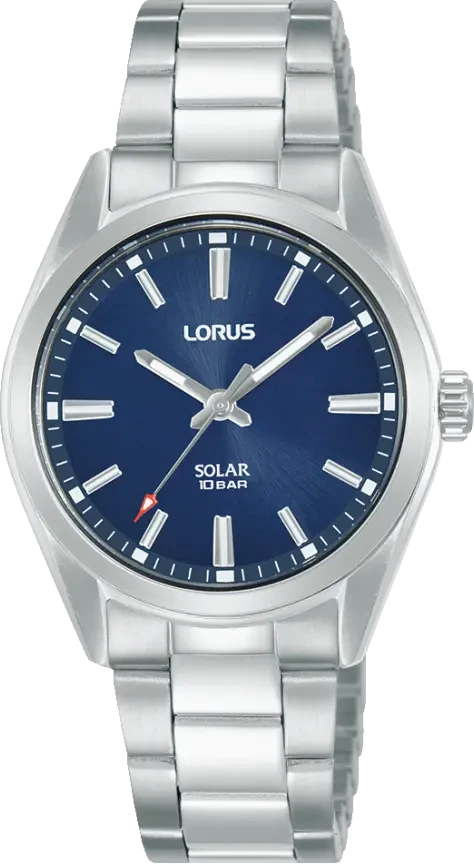 Reloj solar para mujer con esfera azul y pulsera de metal plateado