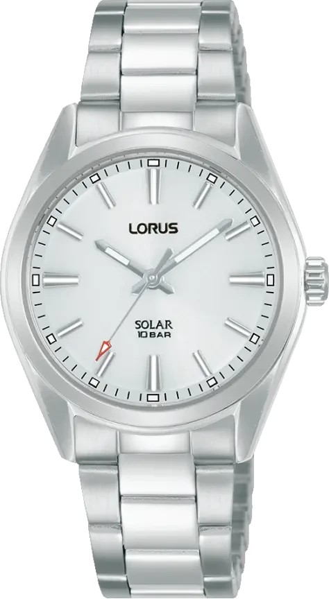 Reloj Lorus Solar de 3 agujas con correa de metal plateado y esfera blanca