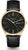 Reloj Sternglas para hombre con correa de cuero negra y esfera negra, bisel dorado