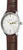 Reloj de hombre con correa de cuero marrón y caja plateada; esfera blanca, fecha