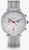 Reloj de hombre con esfera plateada, manecillas rojas y correa de acero inoxidable