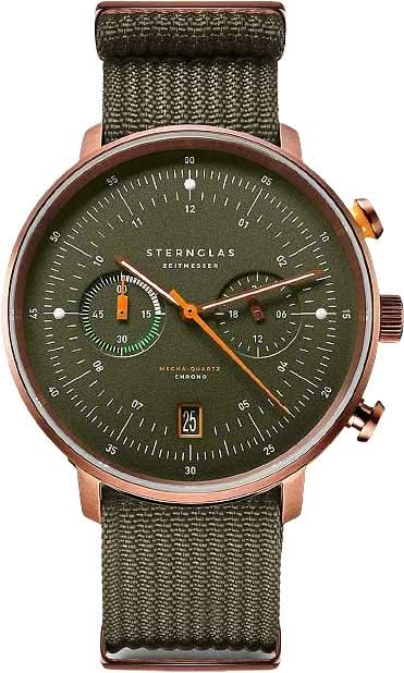 Reloj Sternglas para hombre con esfera verde, correa de cuero y subesferas de cronógrafo