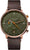 Reloj de hombre con correa de cuero marrón, esfera verde y manecillas naranjas