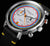 Reloj de hombre con correa de cuero negra, caja plateada y esfera de cronógrafo con borde multicolor