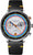 Reloj de hombre, correa de cuero negro, esfera plateada de cronógrafo con bisel multicolor