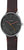 Reloj de hombre con correa de cuero marrón, esfera negra, manecillas de colores, corona lateral