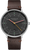 Reloj de hombre con correa de cuero marrón, esfera negra, manecillas de colores, ventana de fecha