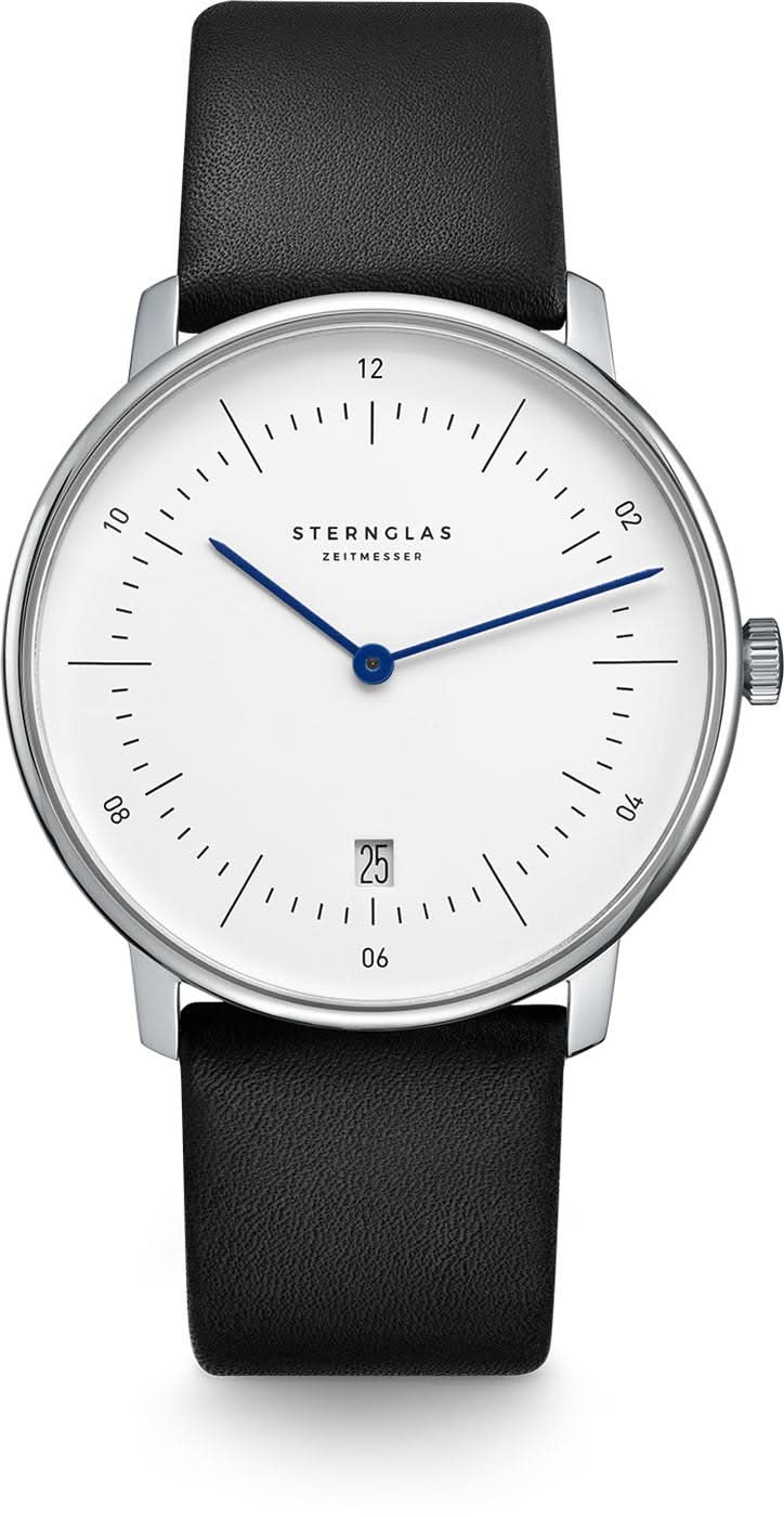 Pulsera de hombre Sternglas con esfera blanca y correa de cuero negra