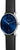 Reloj unisex con esfera azul y correa de cuero negra, corona lateral a la izquierda