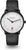 Reloj de hombre con correa de cuero negra y esfera blanca, diseño de manecillas delgado