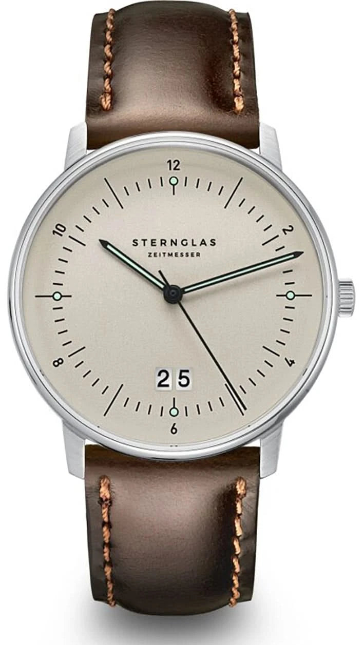Pulsera de hombre con esfera beige y correa de cuero marrón