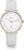 Reloj de pulsera para mujer: esfera redonda blanca, manecillas doradas, correa de cuero gris claro